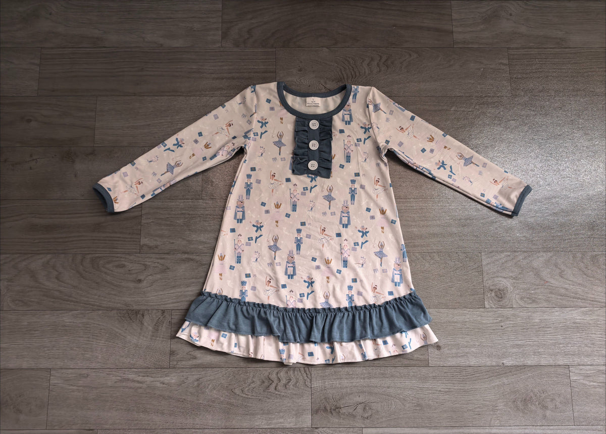 No moq Preorder Baby Girls Kids Long Sleeves Christmas Soldier Blue Ruffle Dress