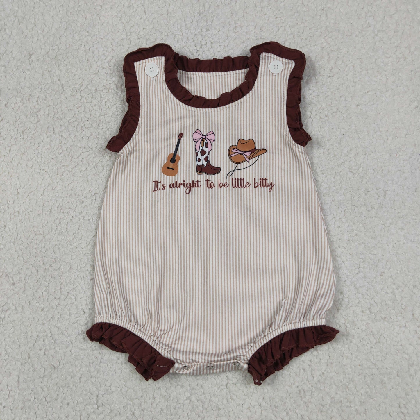 Baby Girls Sleeveless Boots Bows Guitar Western Bubble Romper