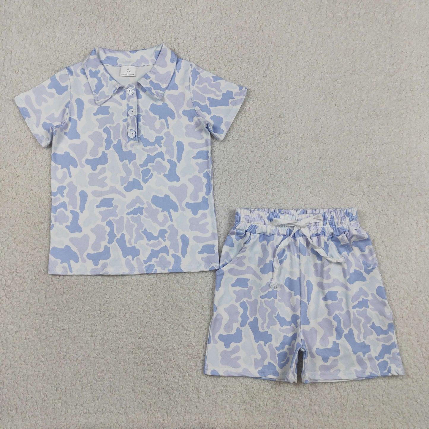 Baby Boys Kids Short Sleeves Buttons Shirt Blue Camo Pockets Shorts Set Clothes
