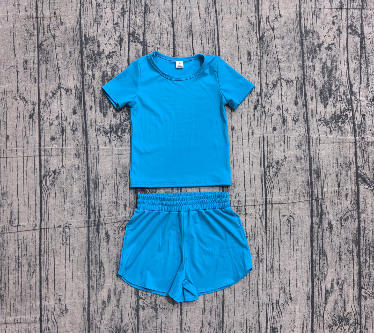 Preorder Baby Girls Kids Short Sleeves Shirt Skirt Shorts Yoga Active Set Blue Clothes