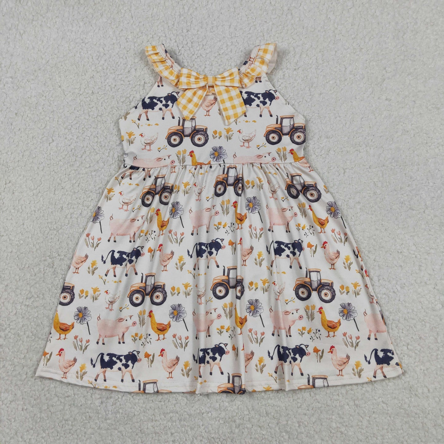 Baby Girls Kids Farm Animals Flower Plaid Ruffle Knee Length Dress
