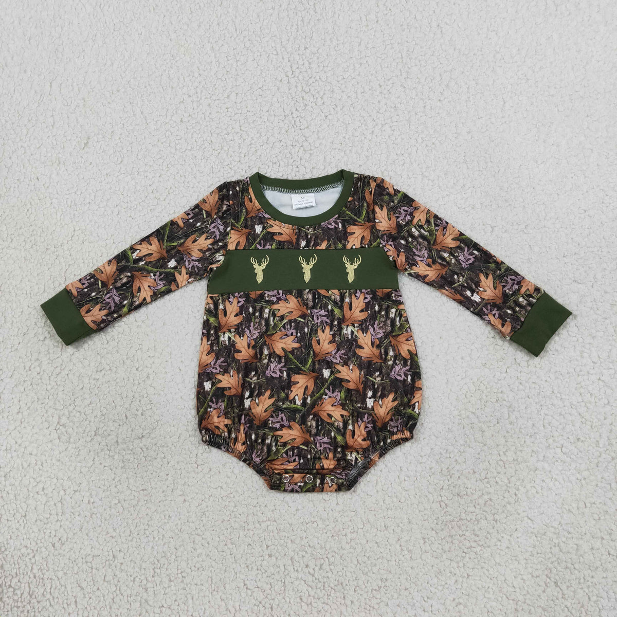 Boys Infant Long Sleeves Embroidery Deer Camo Bubble Romper