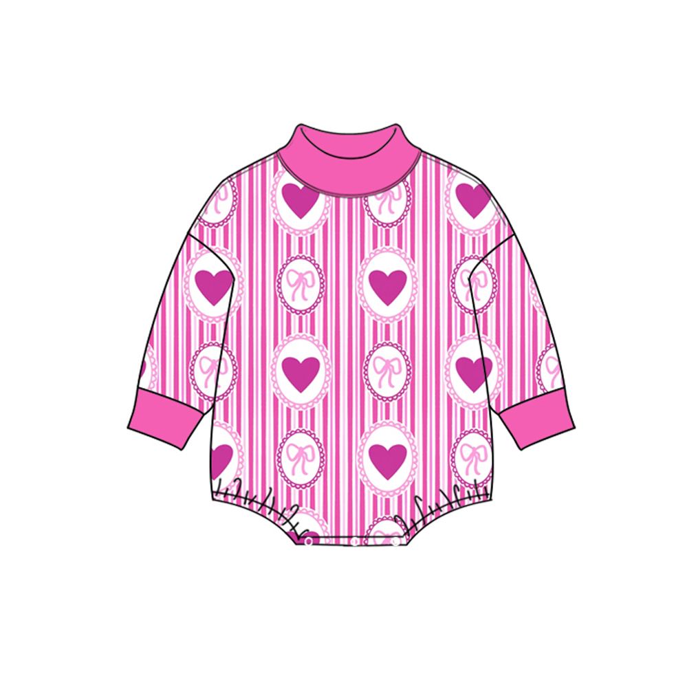 Moq 5 Preorder Baby Girls Infant Long Sleeves Hearts Bows Stripes Valentine Romper Clothes