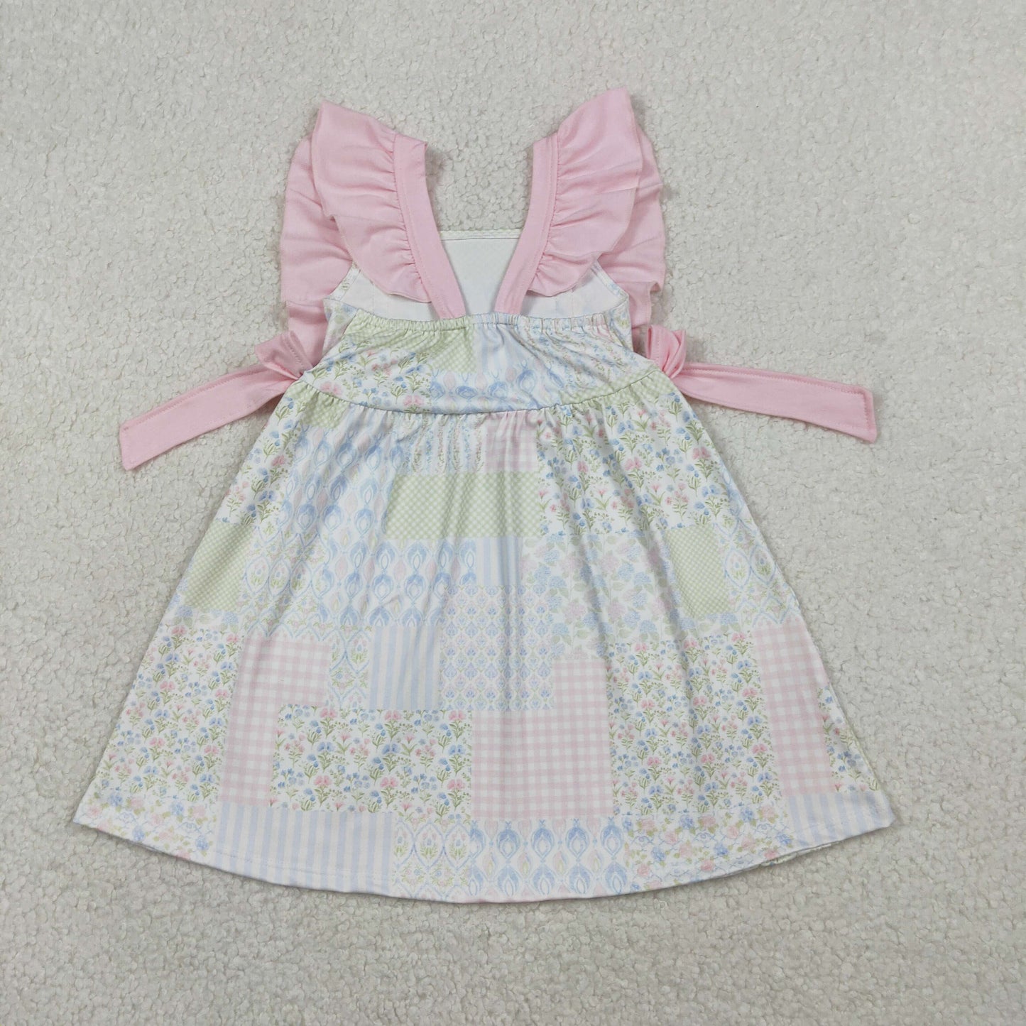 RTS Baby Girls Short Sleeves Floral Pink Bows Knee Length Dress