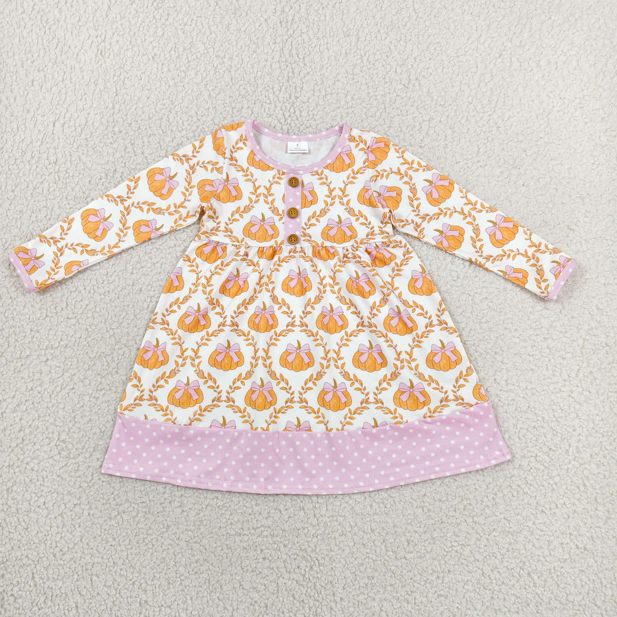 Baby Girls Kids Long Sleeves Pumpkins Bows Knee Length Dress Fall Clothes