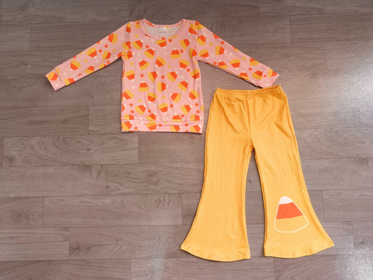 Baby Girls Kids Long Sleeves Candy Corn Shirt Bell Pants Halloween Set Clothes