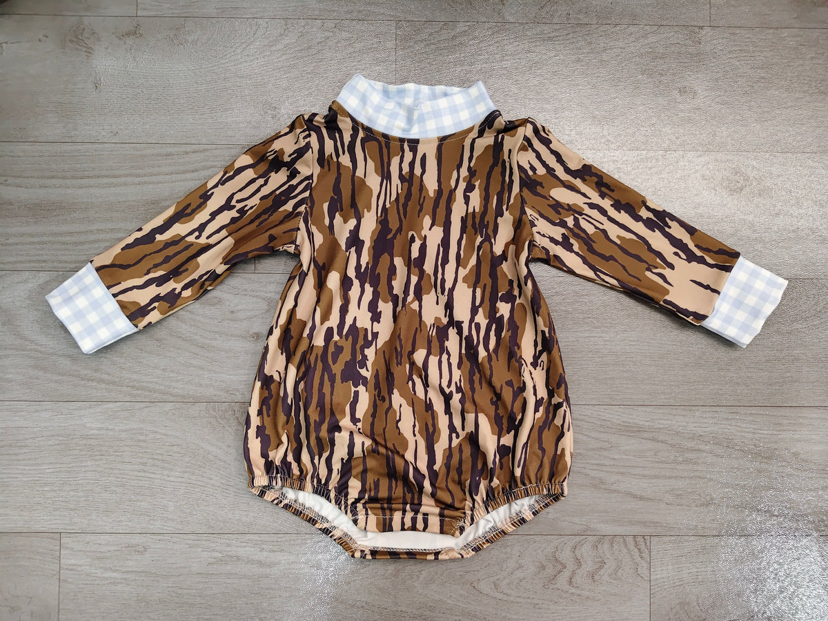 No moq Preorder Baby Boys Infant Long Sleeves Olive Camo Print Romper Clothes