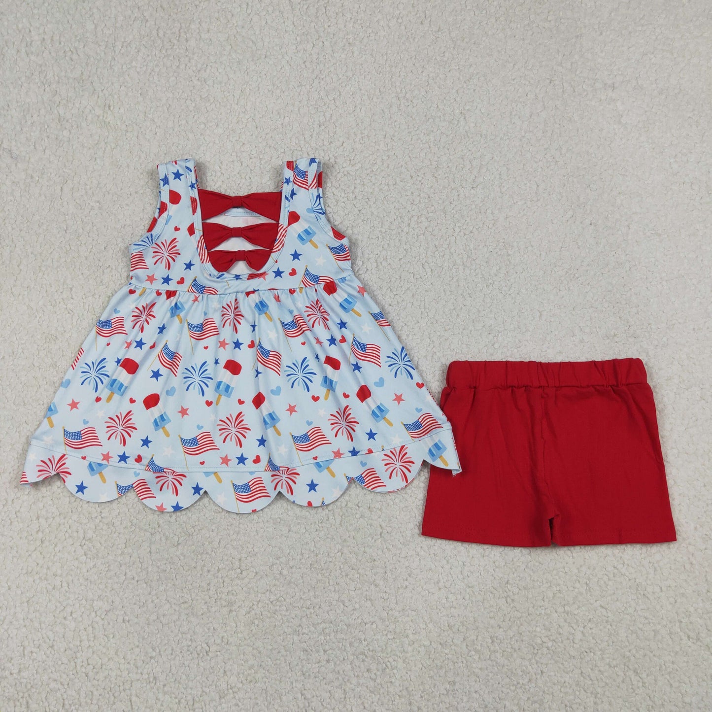 Baby Girls Kids Sleeveless Popsicle Flags Tops Red Shorts 4th of July Set