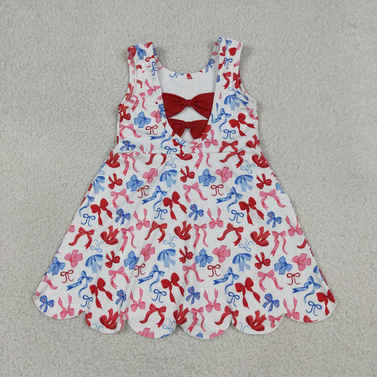 Baby Girls Kids Sleeveless Bows 4th of July Shorts Scallop Knee Length Dress
