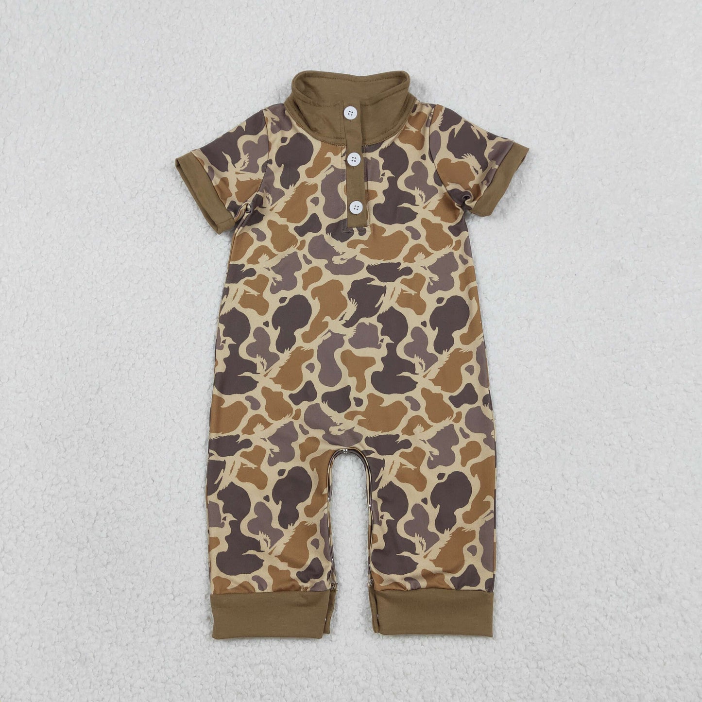 RTS Baby Boys Infant Short Sleeves Camo Hunting Buttons Brown Romper