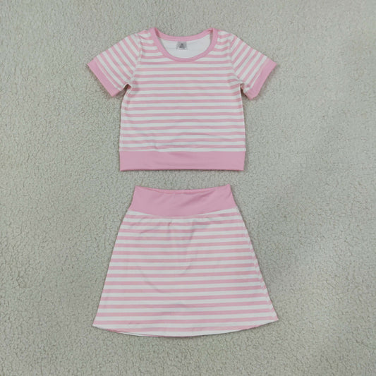 Sibling Baby Girls Kids Short Sleeves Shirt Stripes Skirts Shorts Sets Yoga Active Clothes