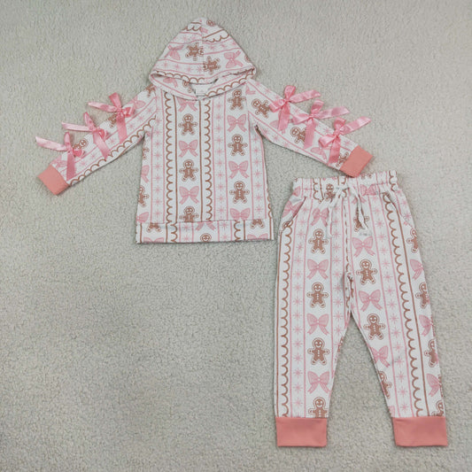 Baby Girls Kids Christmas Gingerbread Bows Hoodie Pullover Pockets Pants Set Clothes