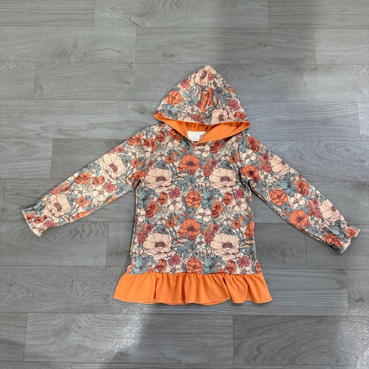 Baby Girls Kids Long Sleeves Flower Orange Ruffle Hoodie Shirt Fall Clothes