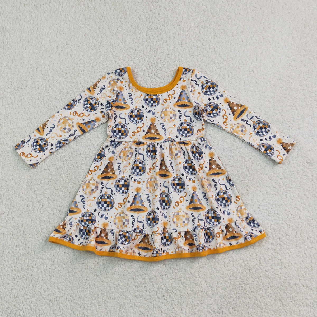 Baby Girls Kids Long Sleeves Happy New Year Knee Length Dress Clothes