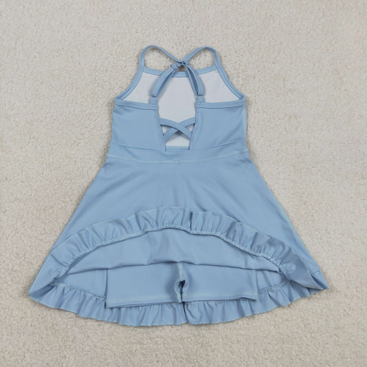 RTS Baby Girls Kids Straps Yoga Active Blue Ruffle Knee Length Dress