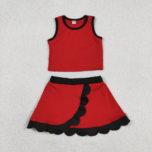 Baby Girls Kids Red Shirt Scallop Skirt Shorts Yoga Active Set Clothes