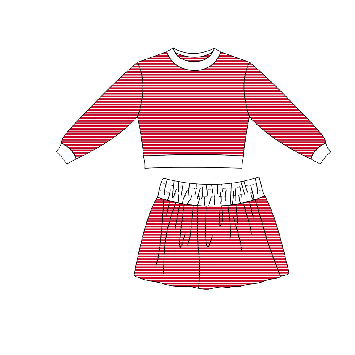 Moq 5 Preorder Baby Girls Kids Long Sleeves Red Stripes Shirt Skirt Shorts Set Yoga Active Clothes