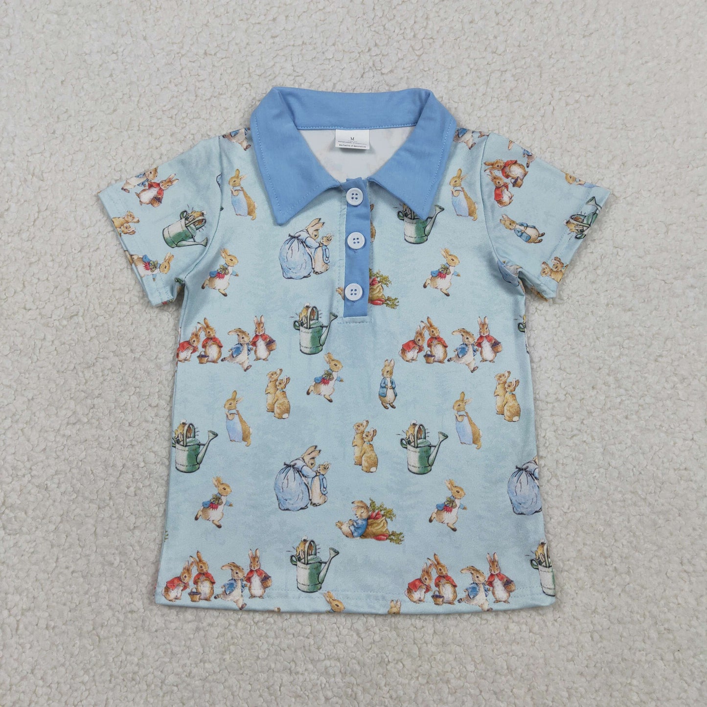 RTS Baby Boys Short Sleeves Rabbits Easter Buttons Blue Shirt Tops