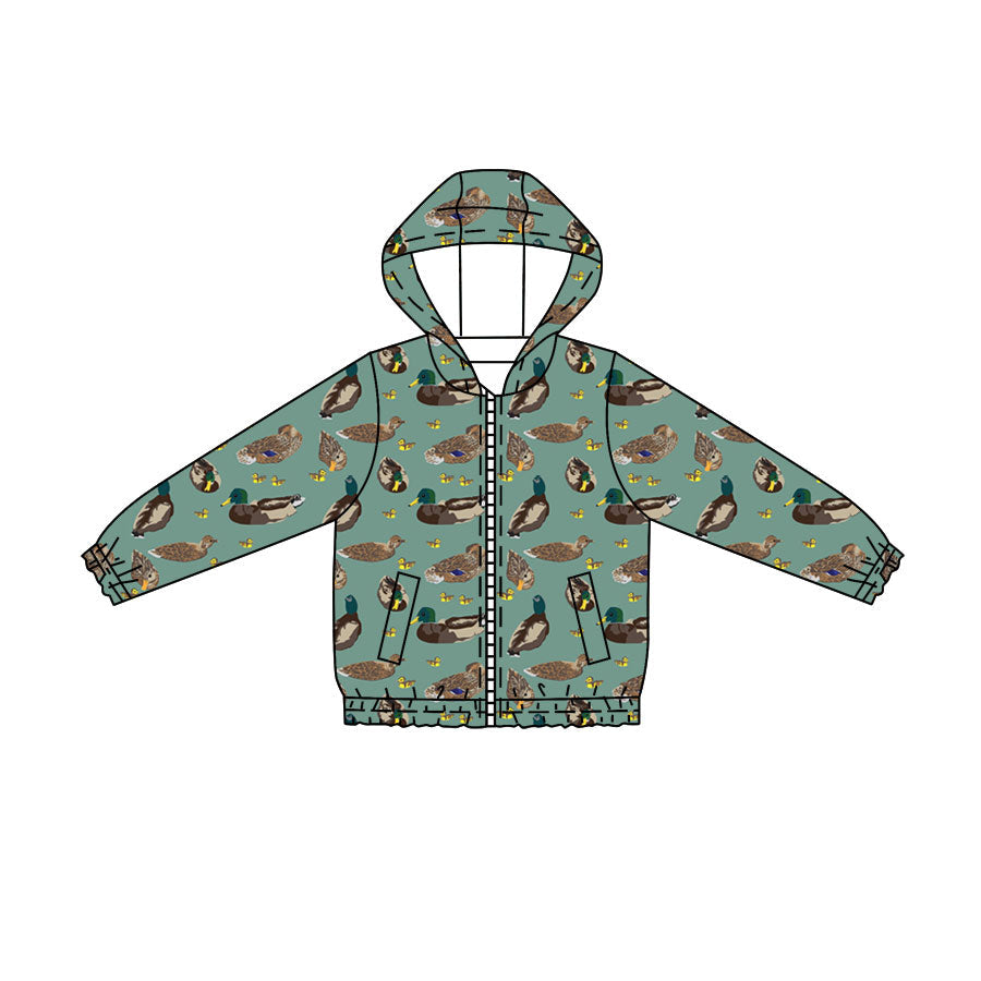 Preorder Baby Boys Kids Green Long Sleeves Ducks Pockets Hoodie Zipper Shirt Tops ( Moq 5 )