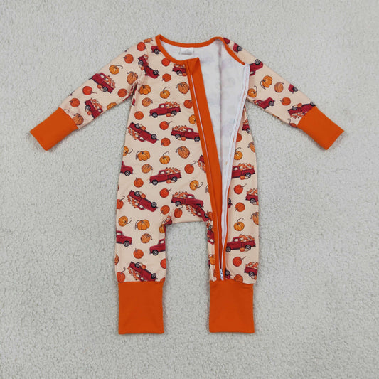 Baby Boys Infant Pumpkins Trucks Fall Zipper Footie Sleeper Romper Clothes