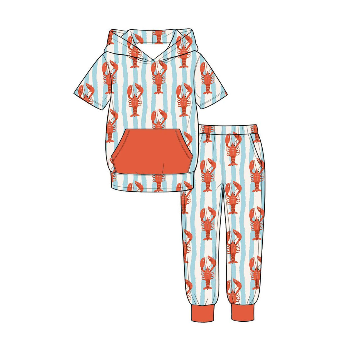 Moq 5 Preorder Baby Boys Kids Crayfish Stripes Hoodie Shirt Pockets Pants Set Clothes