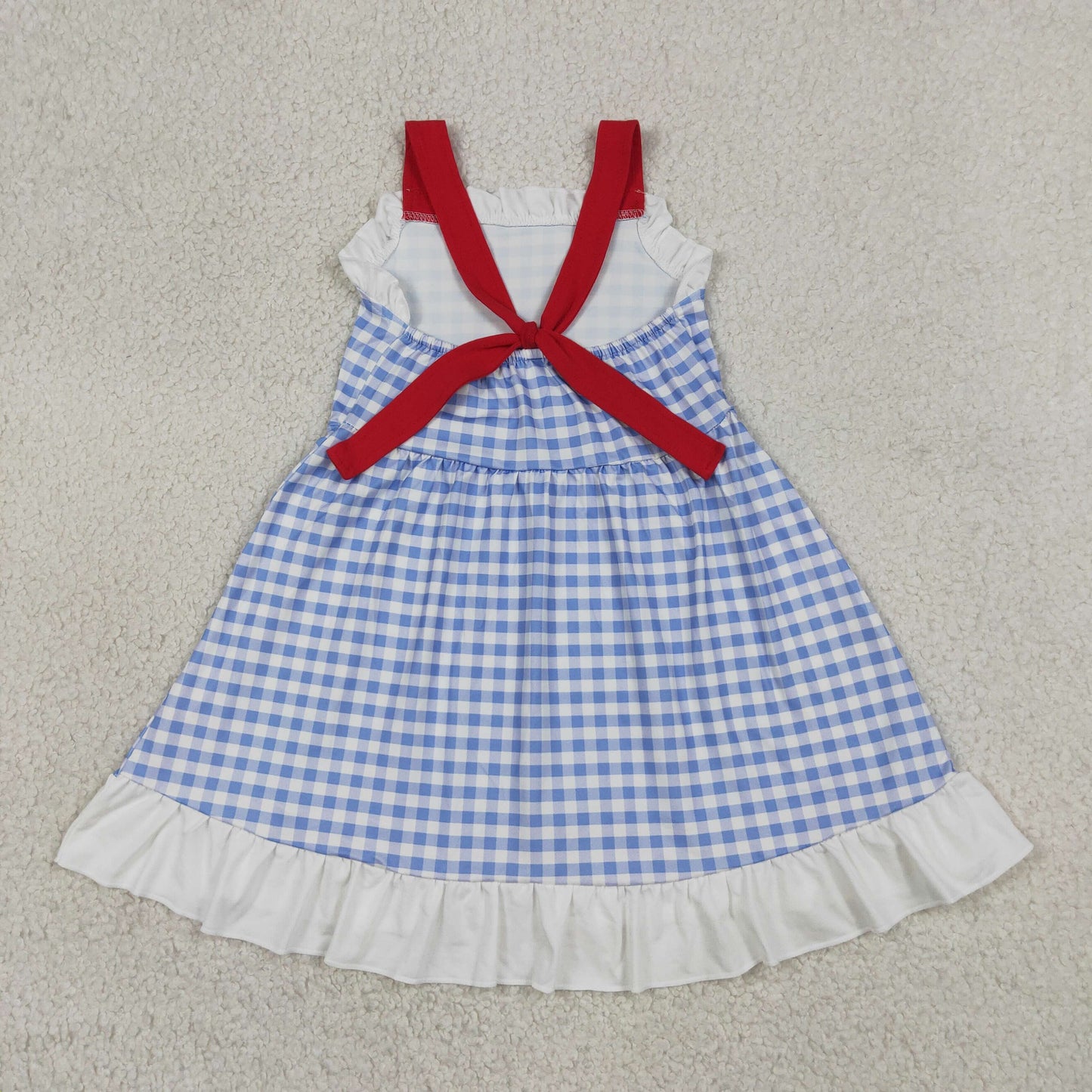 Baby Girls Sleeveless Blue Plaid Ruffle Knee length Dress 4th of July Clothes