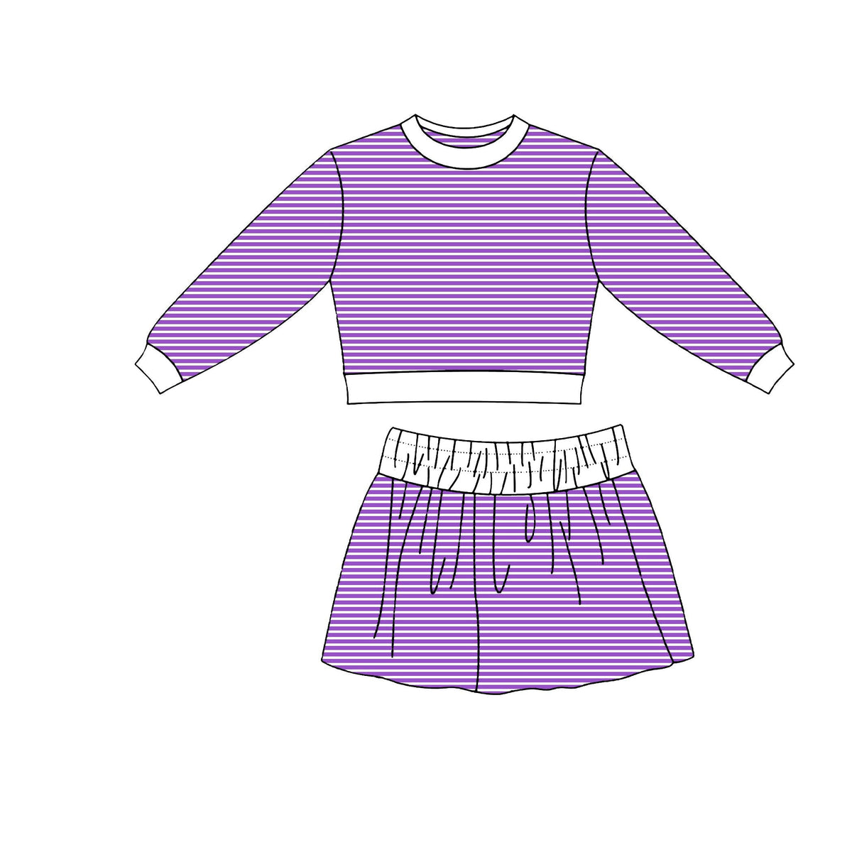 Moq 5 Preorder Baby Girls Kids Long Sleeves Purple Stripes Shirt Skirt Shorts Set Yoga Active Clothes