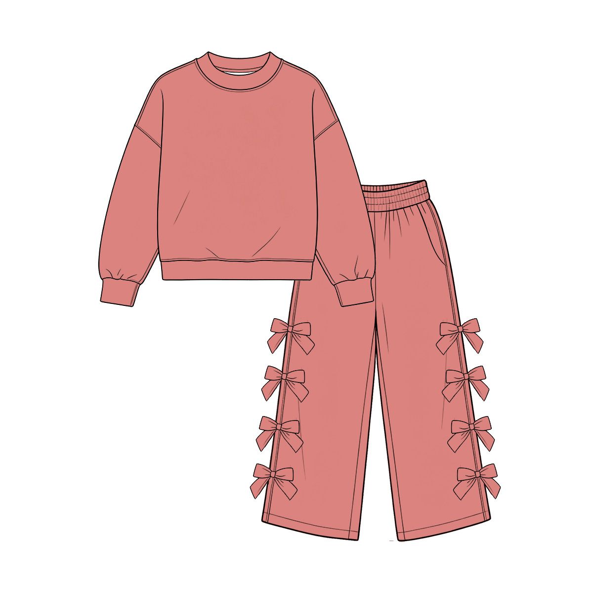 Moq 5 Preorder Baby Girls Kids Long Sleeves Shirt Bows Pants Pink Set Cotton Clothes