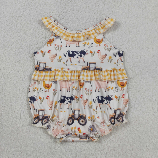 Baby Girls Infant Farm Animals Tractors Flower Summer Ruffle Romper