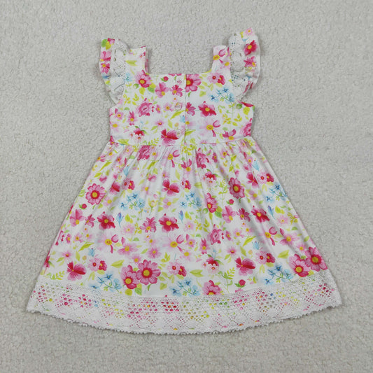 RTS Baby Girls Kids Short Sleeves Embroidery Crosses Flower Easter Ruffle Knee Length Dress