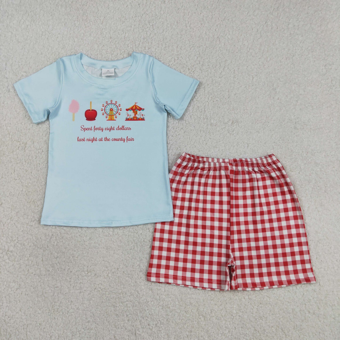 RTS Baby Boys Kids Short Sleeves Blue Shirt Red Plaid Shorts Set Clothes