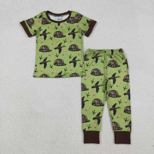Sibling Baby Boys Short Sleeves Ducks Camo Hats Hunting Green Zipper Romper Outfit Pajamas