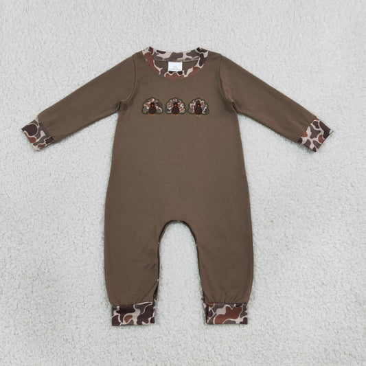 Baby Boys Infant Long Sleeves Embroidery Camo turkey Fall Romper