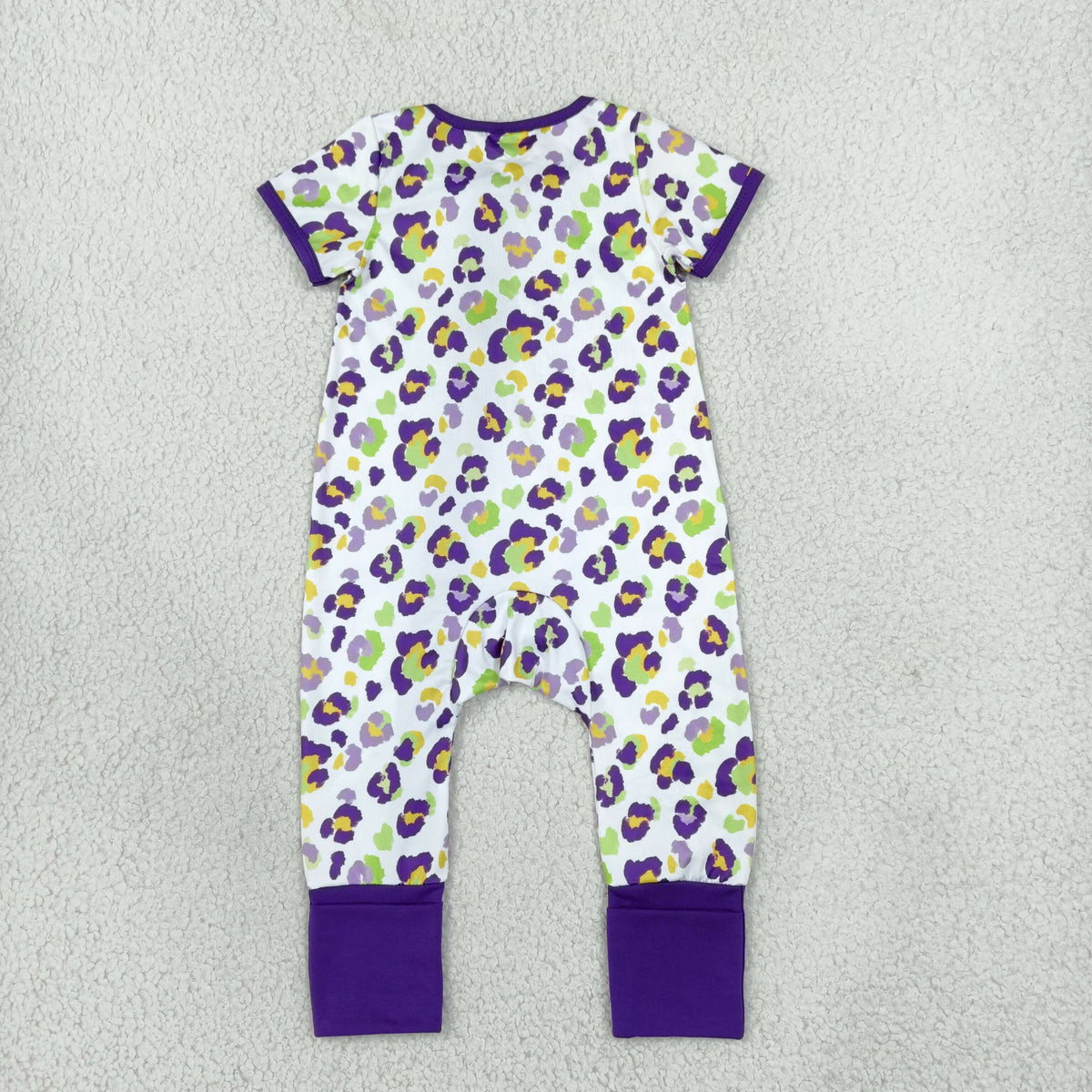 Baby Girls Infant Leopard Mardi Gras Footie Sleeper Zipper Romper Clothes RTS