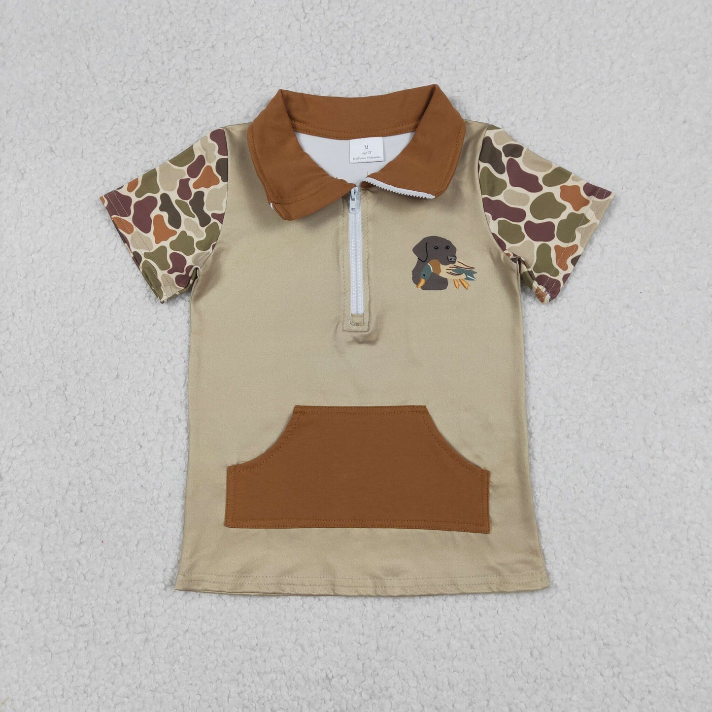 Baby Boys Camo Short Sleeves Dogs Ducks Zipper Pocket Pullover Shirt
