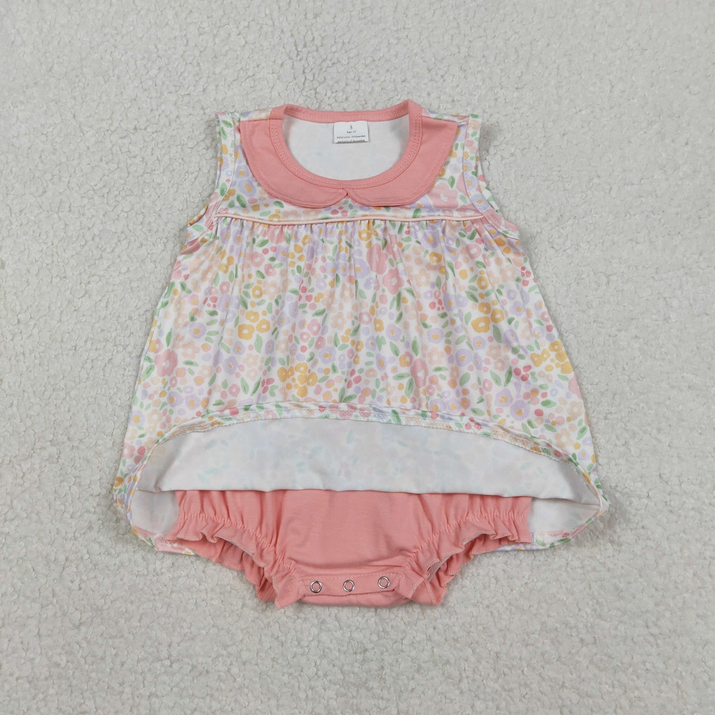 RTS Baby Girls Infant Sleeveless Floral Tunic Pink Bummie Romper