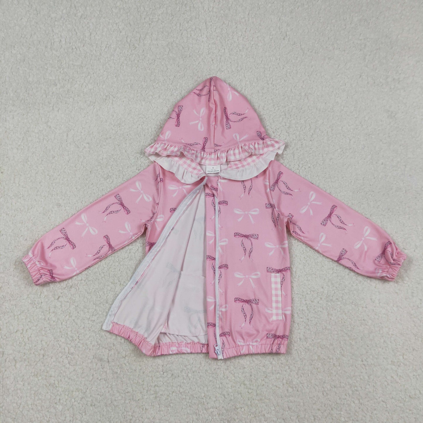 Baby Girls Kids Bows Pockets Zipper Plaid Hoodie Pink Coat Tops