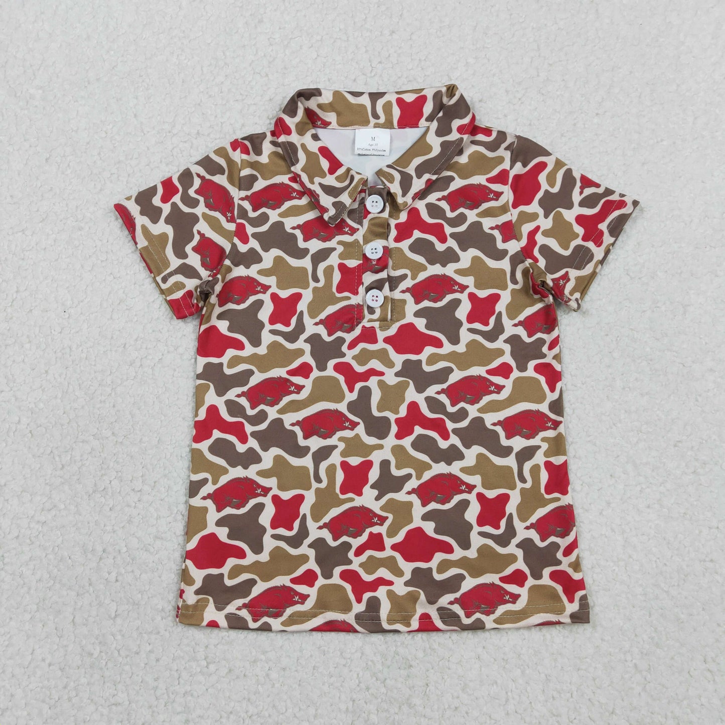 RTS Baby Boys Kids Short Sleeves Pigs Camo Print Team Buttons Shirt Tops