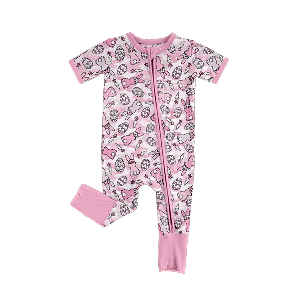 Moq 5 Preorder Baby Girls Infant Short Sleeves Rabbits Eggs Easter Zipper Romper Camo Clothes
