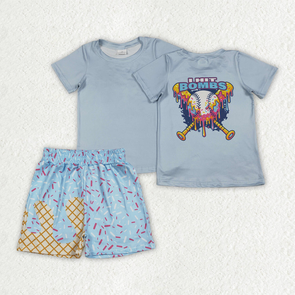 RTS Baby Boys Kids Blue Short Sleeves Baseball Shirt Sprinkles Shorts Set Team Clothes