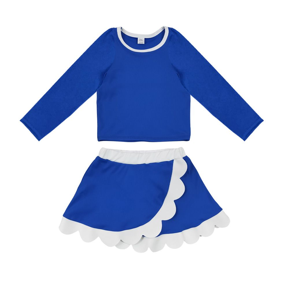 Moq 5 Preorder Baby Girls Kids Blue Shirt Scalloped Skirt Shorts Set Yoga Active Clothes