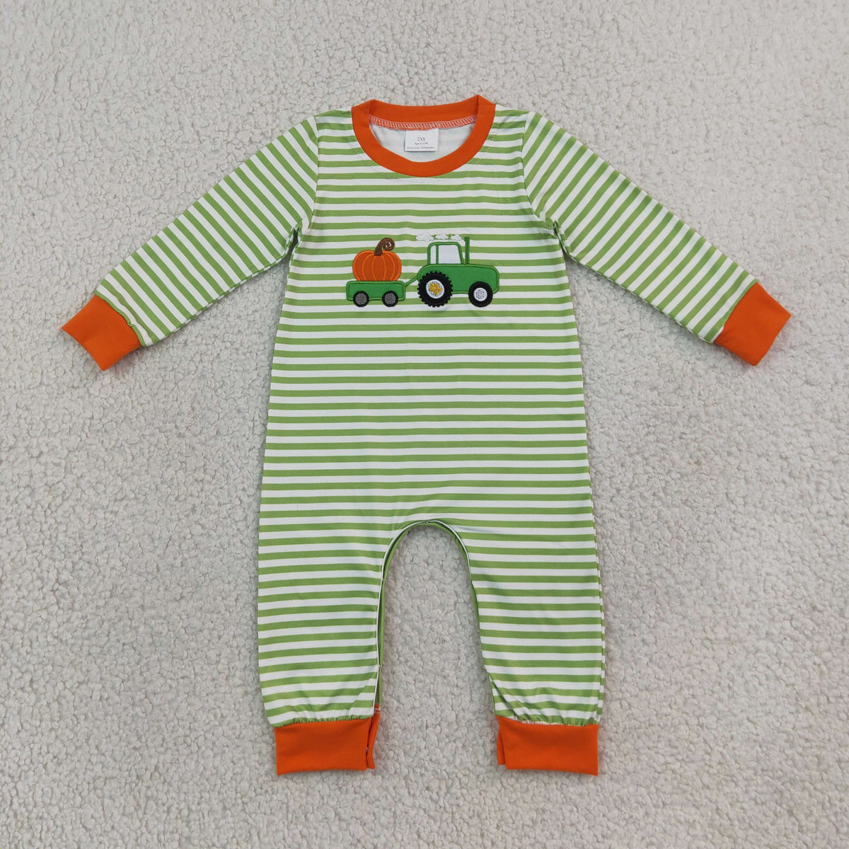 USA Shop Baby Boys Infant Embroidery Pumpkin Trucks Green Stripes Romper Thanksgiving Clothes
