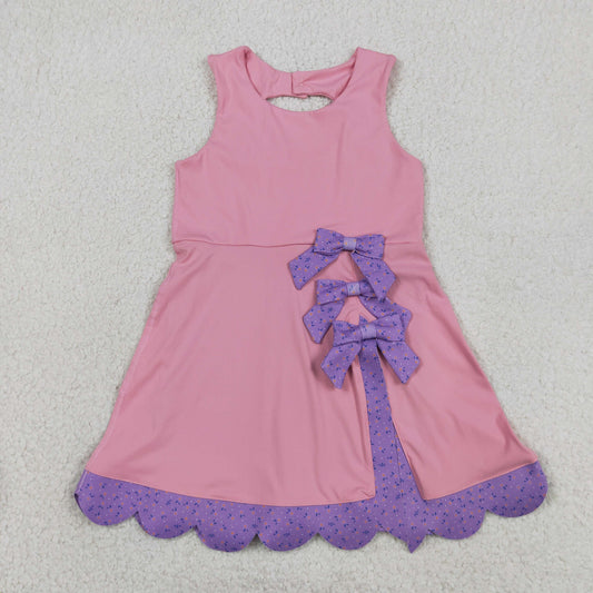 Baby Girls Kids Sleeveless Pink Plaid Bows with Shorts Yoga Dress