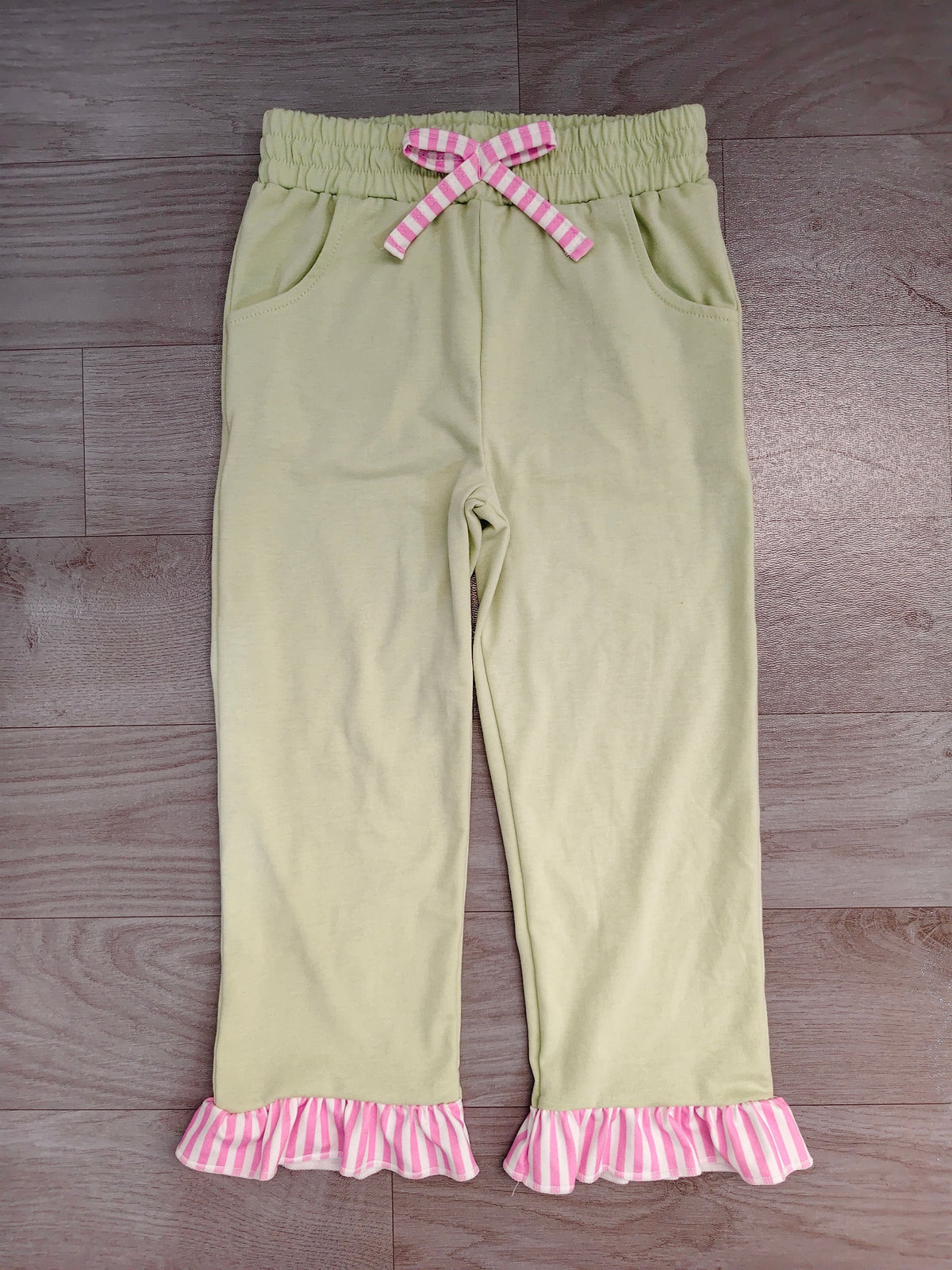 No moq Baby Girls Kids Pockets Bows Pants Bottoms Light Green Clothes