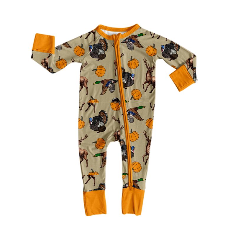 Moq 5 Preorder Baby Boys Infant Ducks Pumpkins Fall Zipper Footie Sleeper Romper Clothes