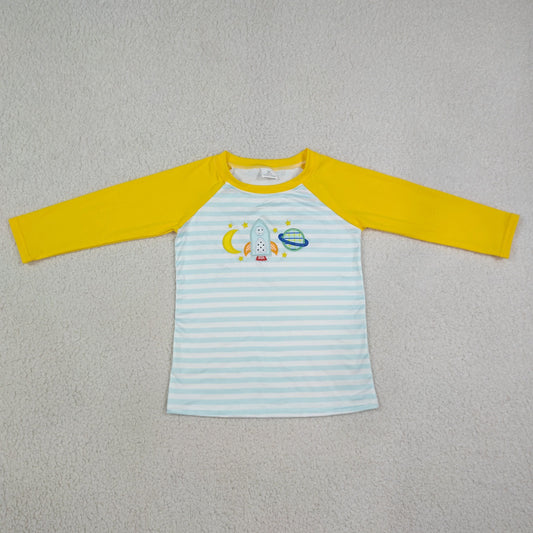 Sibling Baby Boys Kids Embroidery Space Rocket Stripes Romper Shirt Set Clothes