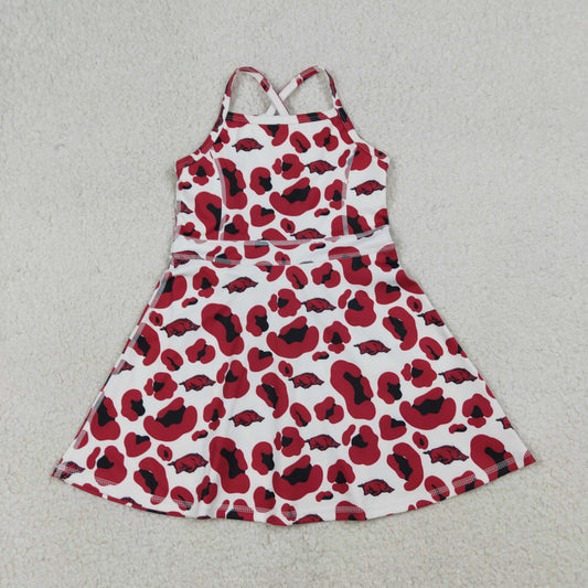 RTS Sibling Baby Girl Kids Sleeveless Leopard Team Knee Length Yoga Active Dresses