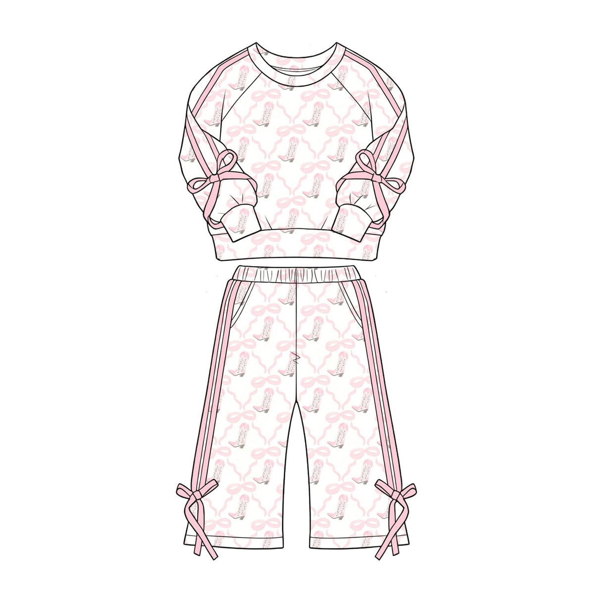 Moq 5 Preorder Baby Girls Kids Long Sleeves Boots Bows Pullover Pockets Pants Pink Set Clothes