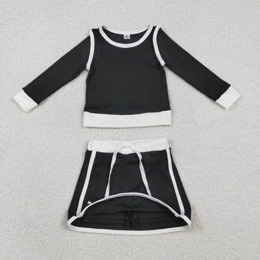 RTS Baby Girls Kids Black Long Sleeve Shirt Skirts Shorts Yoga Clothes Set