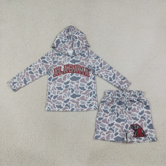 Baby Boy Kids Long Sleeves Grey Camo Hoodie Shirt Elephant Shorts Team Set